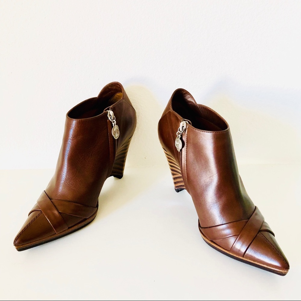 GLORY CHEN⚡️Brown Pointed Toe Wedge Booties_6.5